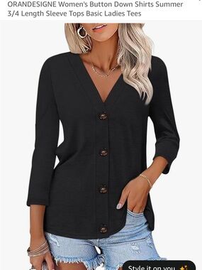 4/$20 - Women's Black Button-Front V-Neck 3/4 Sleeve Top